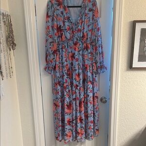 Floral Blue and Red Women's Dress